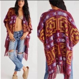 Free People Diamondback Cozy Kimono Sweater Poncho One Size